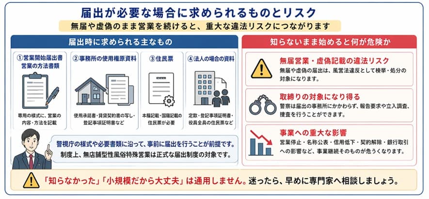 無店舗型性風俗特殊営業の届出に求められる書類・事務所整理と無届営業のリスク